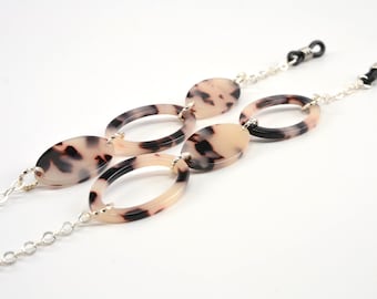 Blonde Tortoise Glasses Chain with unique asymmetrical design ; eyeglass chain; reading glasses holder, chain for readers; strap necklace