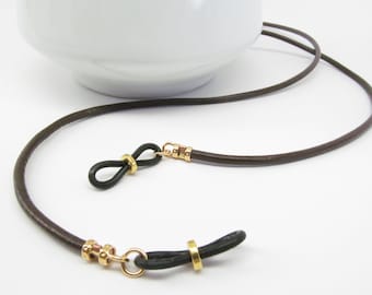 Brown Leather Glasses Holder; brown glasses chain; leather eyeglass cord; reading glasses holder; eyeglass chain