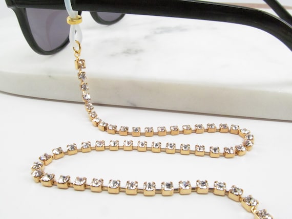Gold Bling Glasses Chain With European Made Crystals Eyeglass 