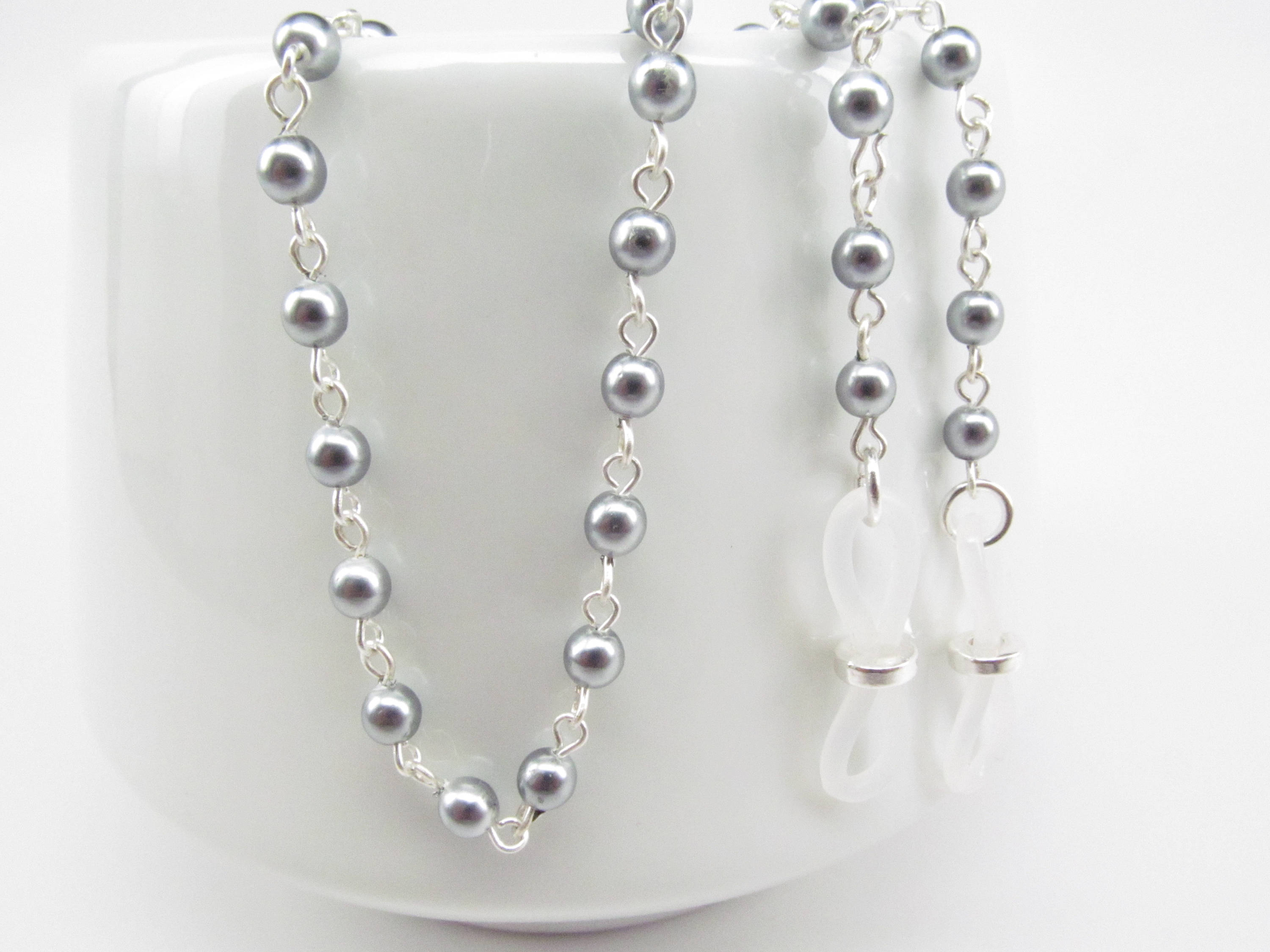 Gray Pearl Eyeglass Chain Glasses Chain Reading Glasses Etsy Ireland