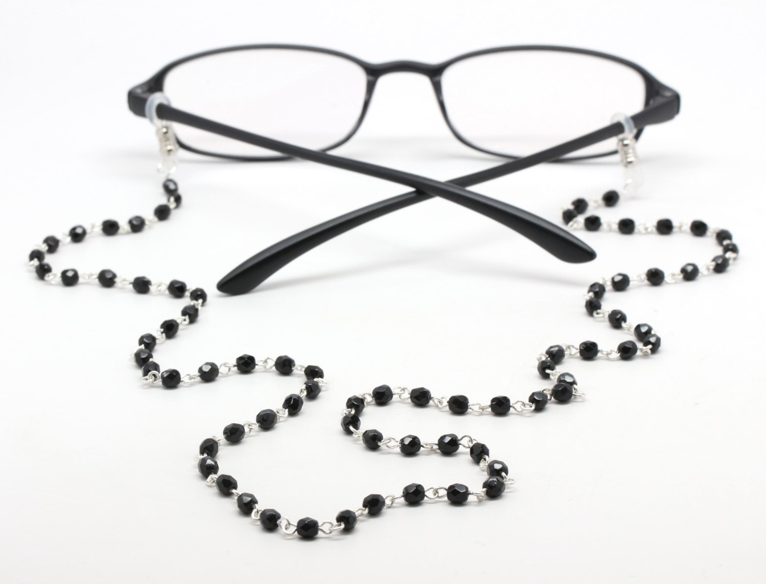 Black Glasses Chain Reading Glasses Beaded Eyeglasses Etsy