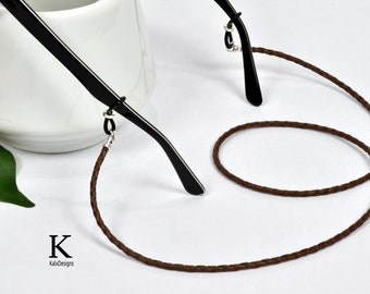 VEGAN Leather Glasses Holder; brown glasses chain; leather eyeglass cord; reading glasses holder; eyeglass chain; neck strap