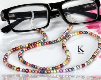 Freshwater Pearl Glasses Chain in Rainbow Jewel Tones, Reading Glasses Necklace, Real Pearlcore aesthetic Eye Glass Chain; Sunglasses holder