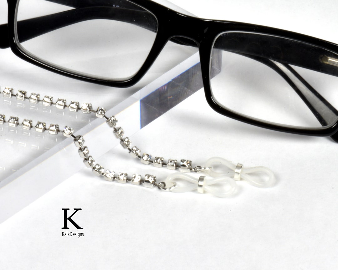 Non-tarnish Silver Bling Glasses Chain With European Crystals; Eyeglass ...