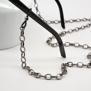 Dark Antique Silver Chunky glasses chain with large Etched links; eye glass chain; reading glasses; silver glasses chain; glasses leash