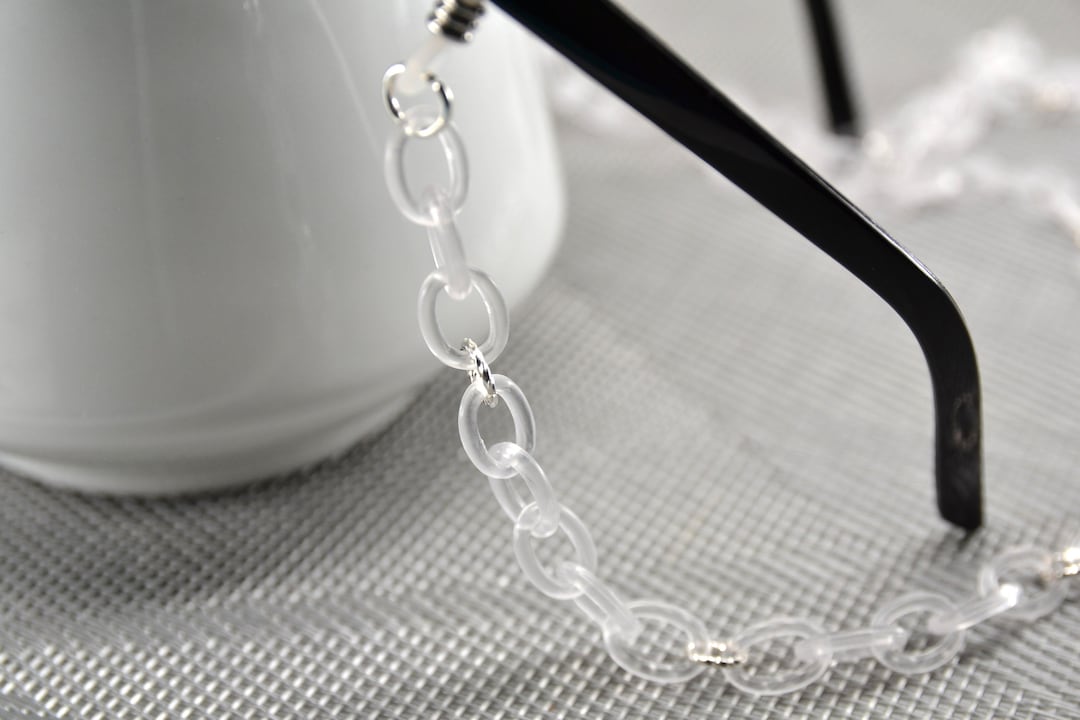 Frosted Chain Frosted Chunky Glasses Chain With Silver Links; Eyeglass Chain; Reading ...