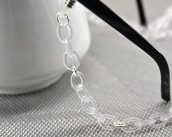 Frosted Chunky Glasses Chain with silver links; eyeglass chain; reading glasses necklace holder; glasses leash; reading glasses holder