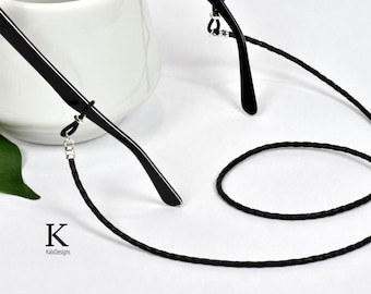 VEGAN Leather Glasses Holder; black glasses chain; leather eyeglass cord; reading glasses holder; eyeglass chain; neck strap