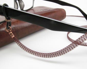 Antique Copper Metal Ribbon eyeglass chain; Reading Glasses Holder Necklace; Glasses Leash; Glasses Chain; Glasses Lanyard; gift for man men