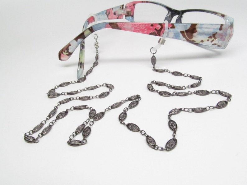 Silvery Black Eyeglass Holder Necklace Reading Glasses Chain Etsy