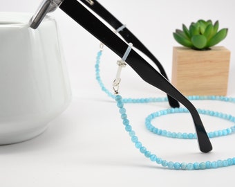 Aqua Blue Beaded Eyeglass Necklace, Eyeglasses Chain, Reading Glasses Chain, Glasses Holder, Chain for Glasses Lanyard; Sunglasses Chain