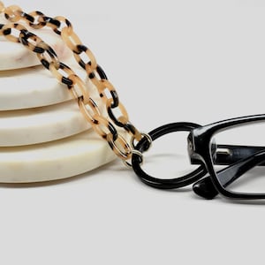 ブロンドのべっ甲メガネホルダー、メガネチェーン、老眼鏡ネックレスホルダー、メガネリーシュ、老眼鏡ホルダー、メガネループ