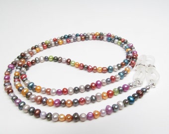 Freshwater Pearl Glasses Chain in Rainbow Jewel Tones, Reading Glasses Necklace, Real Pearlcore aesthetic Eye Glass Chain; Sunglasses holder
