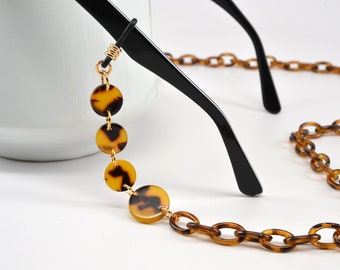 Fancy Tortoise Shell Glasses Chain; eyeglass chain; reading glasses holder; glasses leash; reading glasses holder; spectacles holder