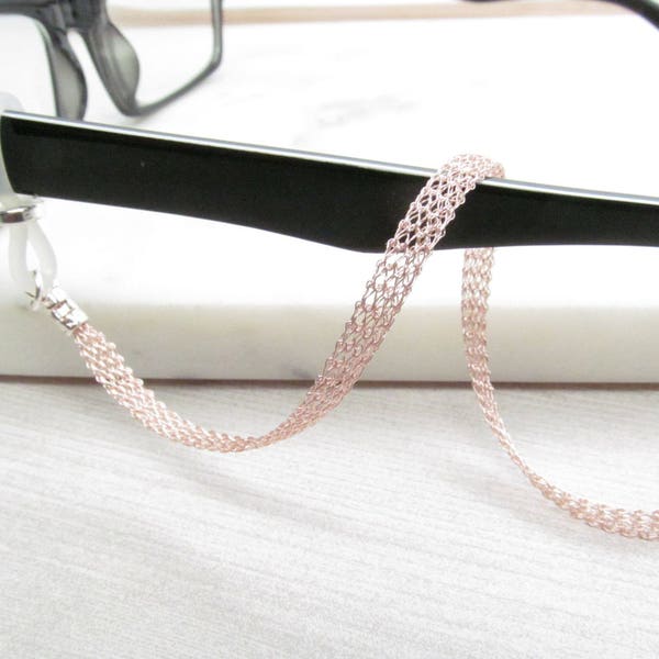 Metal ribbon eyeglass chain in rose gold; Reading Glasses Necklace Holder; Glasses Leash; Glasses Chain; Glasses Lanyard