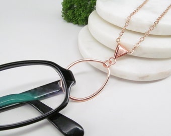 Trending Rose Gold Necklace Loop for Glasses; eyeglass lanyard; spectacles holder; glasses chain; glasses necklace; rose gold eyeglass chain