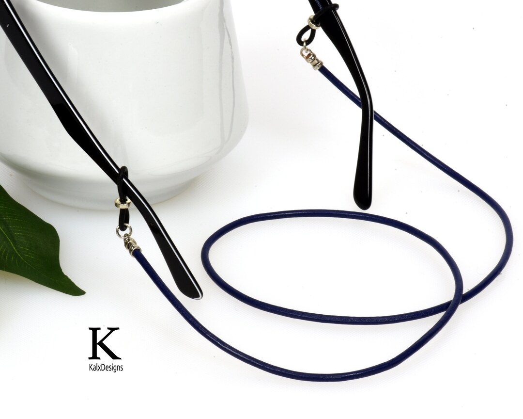 Dark Blue Leather Glasses Holder Blue Glasses Chain Leather Eyeglass