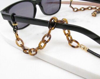 Tortoise Shell and Leather Glasses Chain; eyeglass chain; reading glasses holder necklace; glasses leash; reading glasses holder necklace