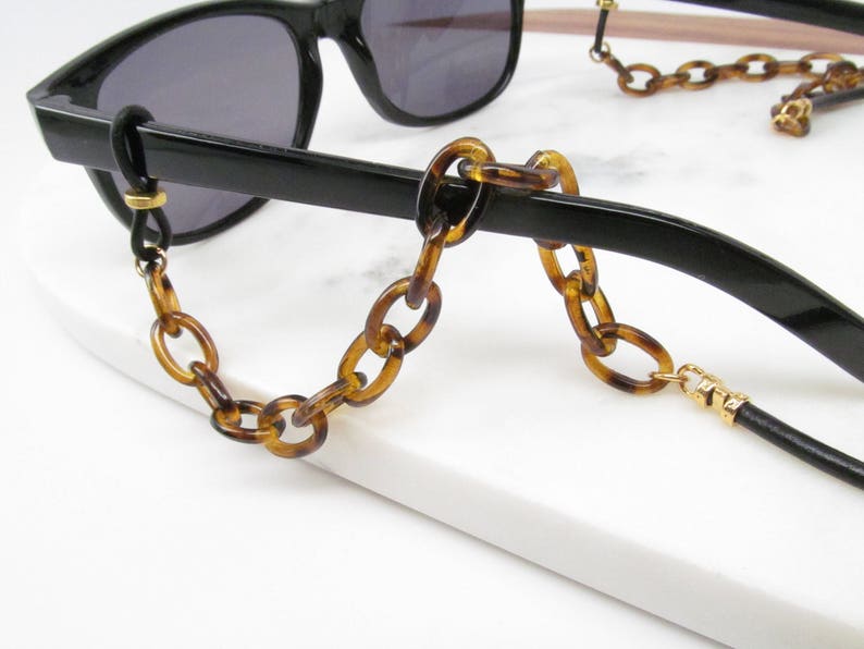 Tortoise Shell and Leather Glasses Chain Eyeglass Chain - Etsy