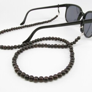 Wood Beaded Glasses Chain in deep mahogany rich Tiger Ebony; Glasses Cord For Men or Women; Glasses Lanyard; Reading Glasses