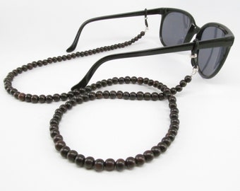 Wood Beaded Glasses Chain in deep mahogany rich Tiger Ebony; Glasses Cord For Men or Women; Glasses Lanyard; Reading Glasses