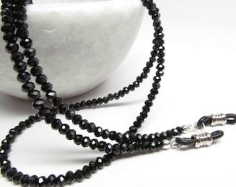 Glasses Chain in Black Czech Crystals; Eyeglass Chain; Chain for Readers; Glasses Necklace Holder; Glasses Leash; Glasses Cord