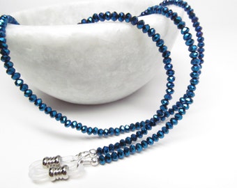 Reading Glasses Chain in Electric Blue Crystals; Eyeglass Chain; Chain for Readers; Glasses Necklace Holder; Glasses Leash; Glasses Cord