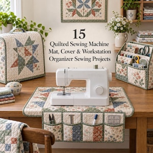 15 Quilted Sewing Machine Mat, Cover & Workstation Organizer Projects - Mats with Pockets, Dust Covers, Serger Covers and Accessory Storage