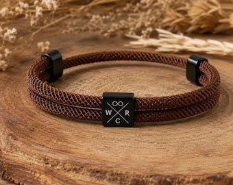 Custom Engraved Sail Rope Bracelet, Adjustable Men’s Initial Bracelet, Anniversary Gift for Husband Boyfriend