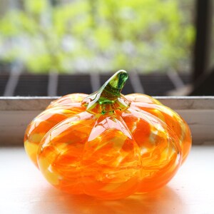 Blown Glass Pumpkin Paperweight, Orange Yellow Glass Sculpture, Confetti Design Crystal Squash Glass Art, Thanksgiving Gift, Fall Halloween