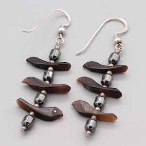 Sterling And Hematite Bird Earrings, Fetish Earrings, Bird Bead Drop Earrings, Silver And Hematite Beaded Earrings, American Southwestern