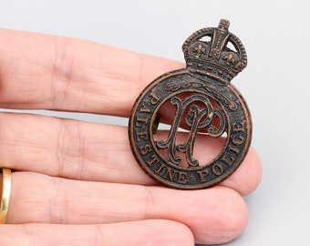 RARE Palestine Police Copper Hat Badge, Antique 1920s-40s Mandatory Palestine Badge, British Colonial Police Metal Emblem, British Cap Badge