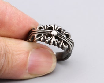 Openwork Filigree Ring Size 8, Swirl Band Ring, 925 Sterling Silver Lace Ring, Gothic Floral Ring, Flower Band Ring, Open Scroll Work Ring