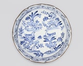 Jitsu To Japan, Asian Blue and White Transferware Porcelain Bowl, Vintage Japan Export Porcelain Arita Imari Inspired Dish Birds And Flowers