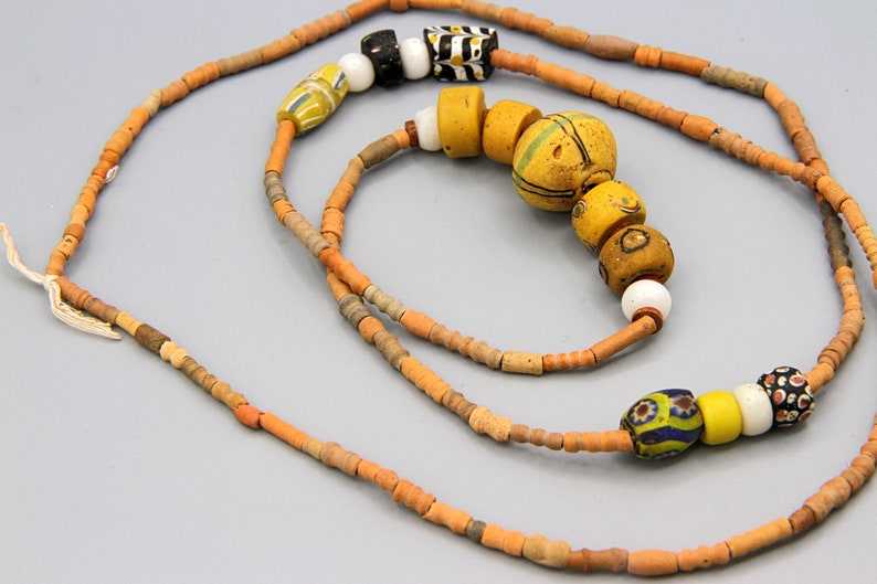 Antique 1800s African Beads Collection Ancient Terracotta Beads Necklace Mali Tombs Clay Beaded Necklace West African Multicolor Jewelry