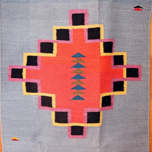 Blue Red Southwestern Throw Rug, 58.5