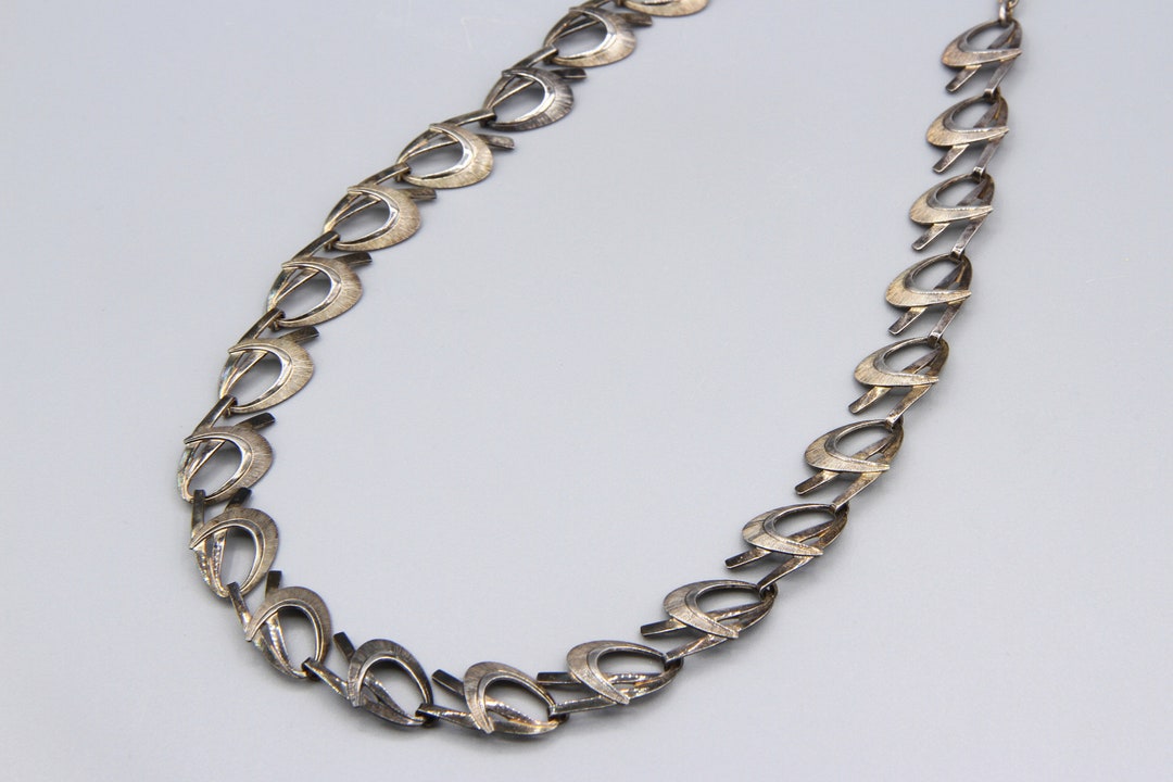 Antique 1920s 835 Silver Chain Link Necklace, Handmade Art Deco Curved ...