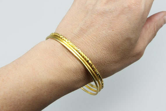 3 Gold Plated Bangles, Thin Gold Metal Bracelets,… - image 3