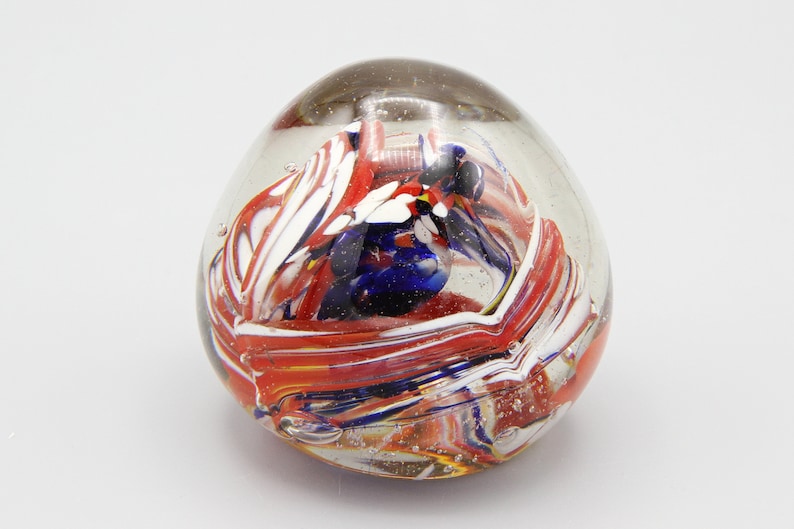 Swirl Storm Blown Glass Art, Red Blue and Yellow Glass Paperweight ...