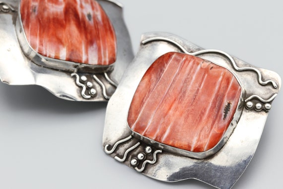Red Striped Stone Large Diamond Earrings, Spiny O… - image 4
