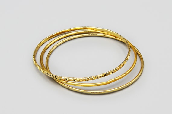 3 Gold Plated Bangles, Thin Gold Metal Bracelets,… - image 6