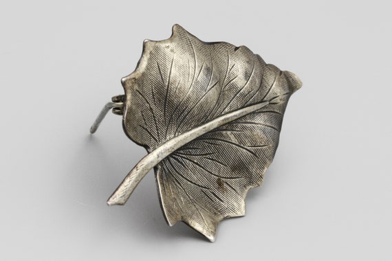 925 Sterling Silver Leaf Pin, Sculptural Leaf Bro… - image 7