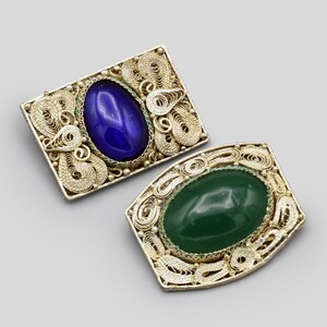Broche Ancienne En Argent Massif 925 Avec Or Et émail - Style Chinese - Occasion En Très Bon état - Sans Marque - Bijou Vintage