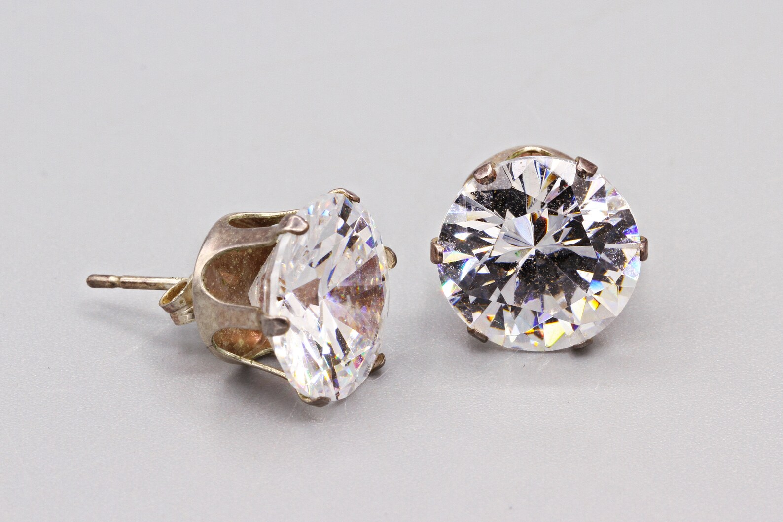 Large 11mm Cubic Zirconia Stud Earrings 925 Sterling Silver Etsy