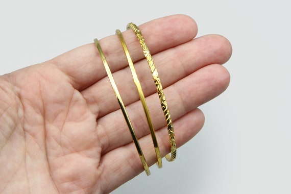 3 Gold Plated Bangles, Thin Gold Metal Bracelets,… - image 7