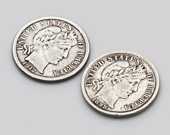 100年前の米国硬貨5枚セット - 廃盤硬貨コレクション - 銀貨10セント