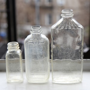 Lot Of 3 Antique Clear Glass Bottles, Found In New York USA, Dunhill British Luxury Brand, Brockway Sani Glas, Decorated Perfume Bottles