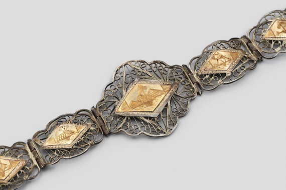 Vintage 1940s Made in Egypt Filigree Bracelet, 80… - image 1