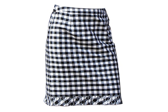Black and White Buffalo Plaid Skirt, Pure Silk Kn… - image 9