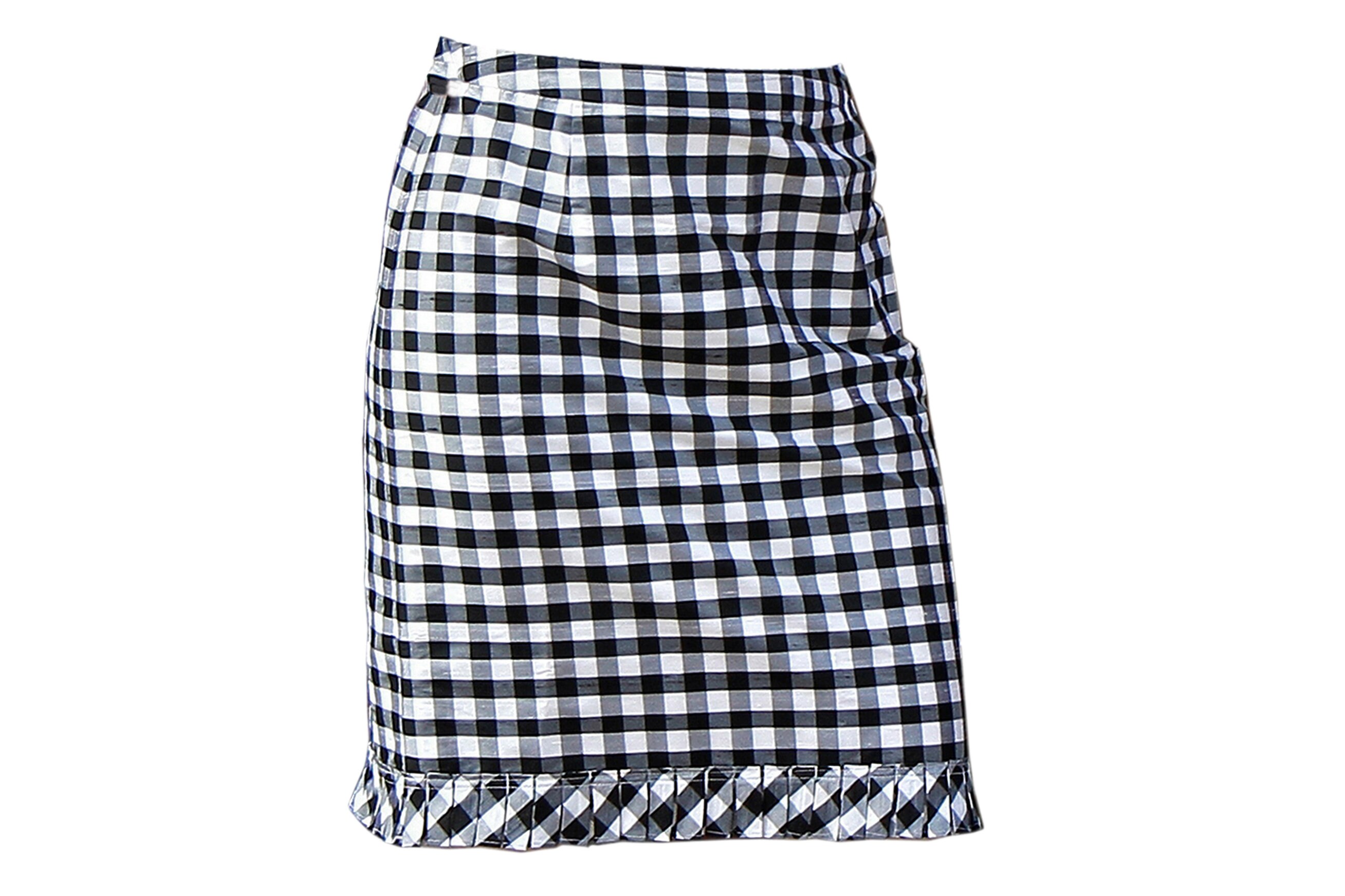 Black and White Buffalo Plaid Skirt Pure Silk Knee Length Pencil Skirt Buffalo Check Skirt Women s Size M Gingham Pencil Skirt Size 8